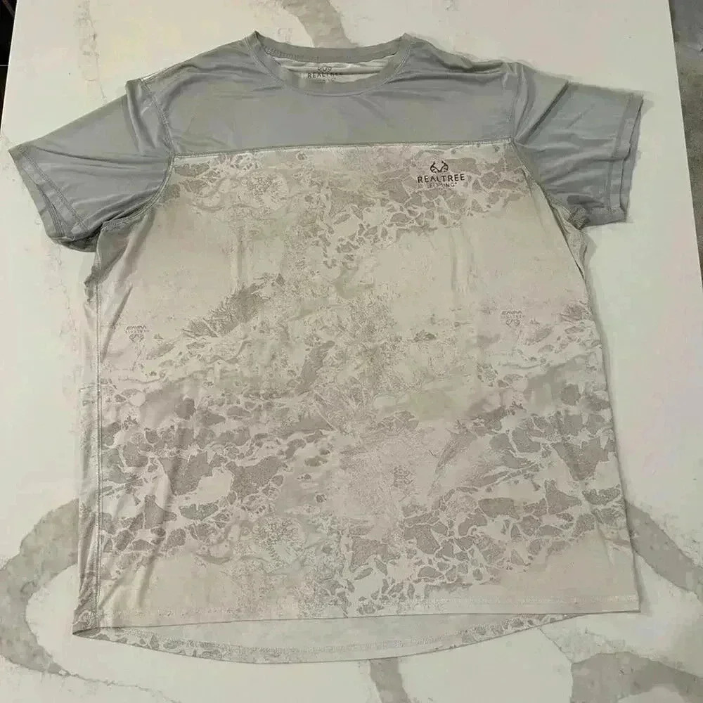 Realtree Wav3 Men's White Gray Short Sleeve Performance Fishing Tee Size 2XL